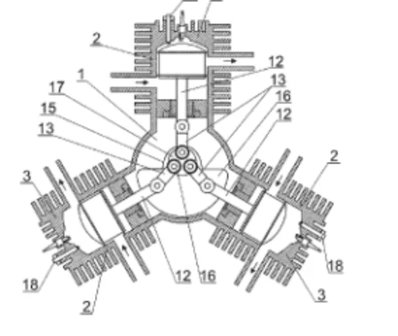 Two-stroke radial engine — patent figure