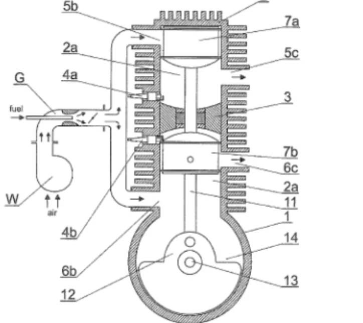 Two-working-space engine — patent figure